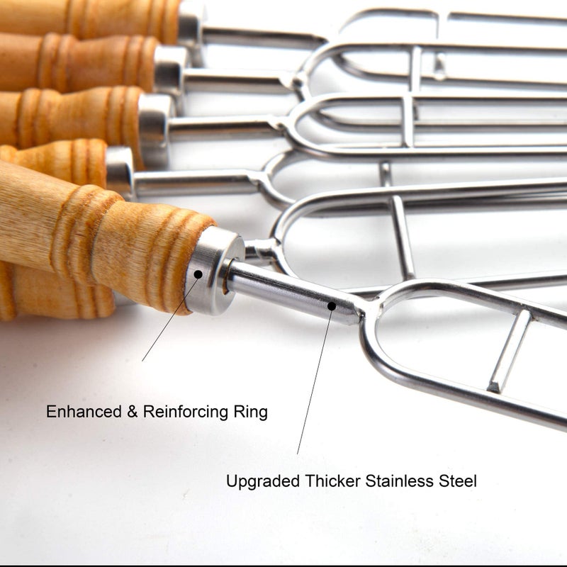 IMEEA Double Skewers for Grilling Thickened Stainless Steel Kebab BBQ Skewers with Wood Handle, 16.5-Inch - Image 2